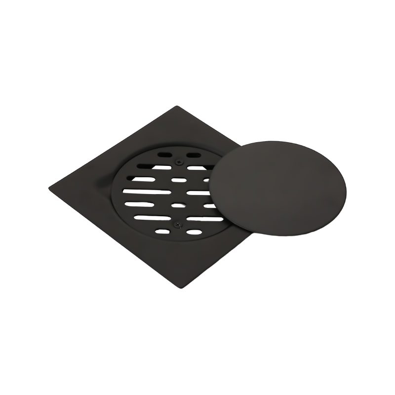 SZ102-15B  150x150mm Matt black finishing matt black finishing stainless steel floor drain trap 3 pcs with screwed grate and cover plate