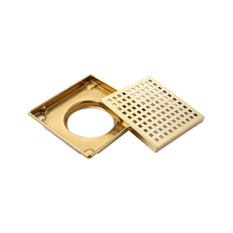 SZ119-20G   200x200mm 1.2mm Thickness shining golden finishing stainless steel tile drain with removeable cover and ABS siphon